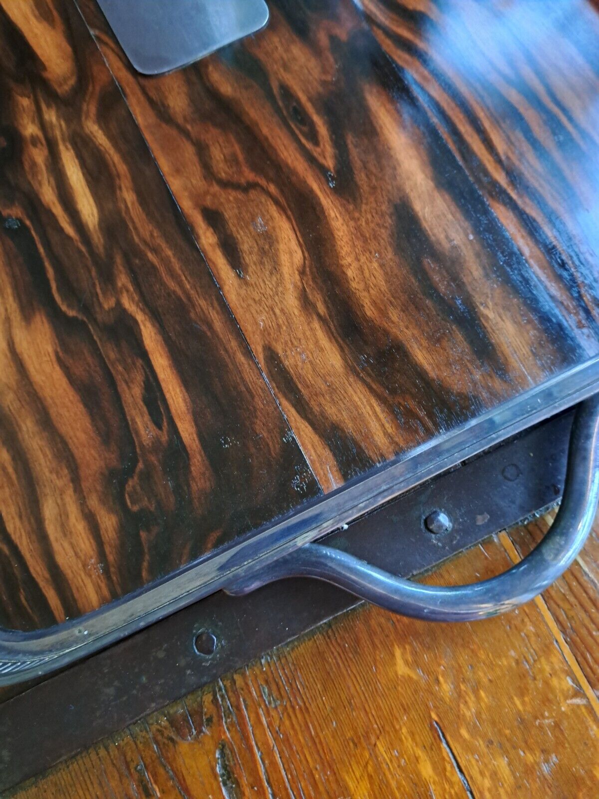 19th Century Mahogany & Silver Large Tea Tray