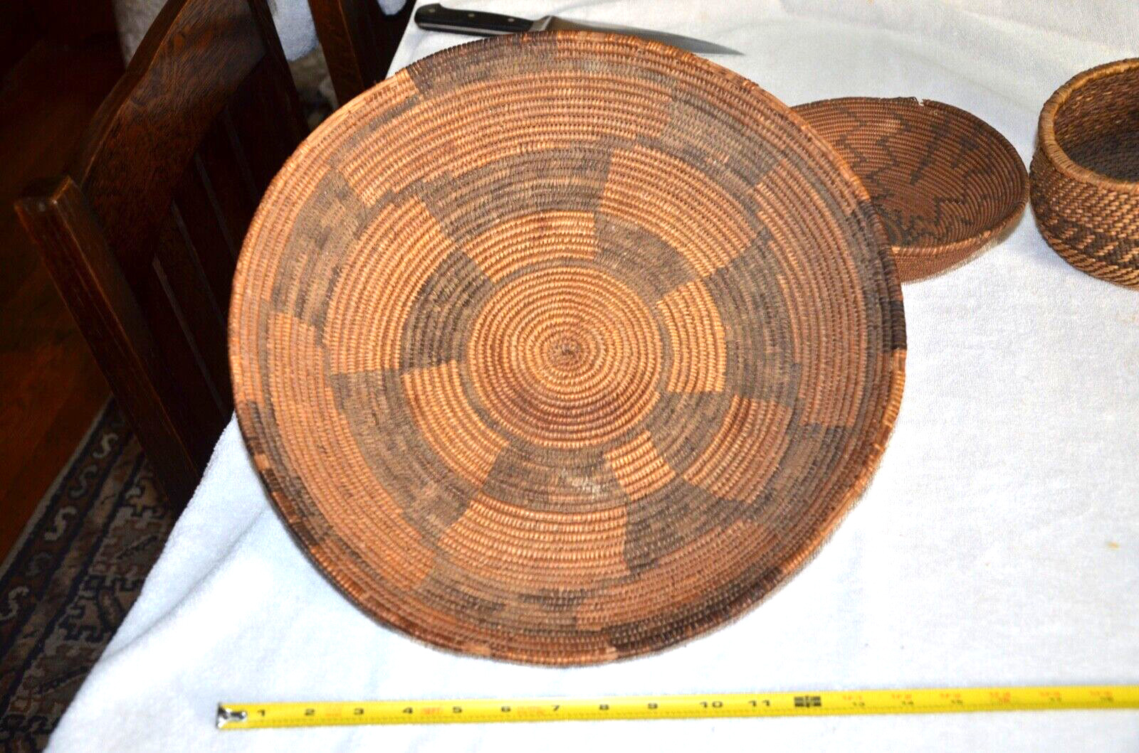 Antique Late 1800s Apache Geometric Basket Tray
