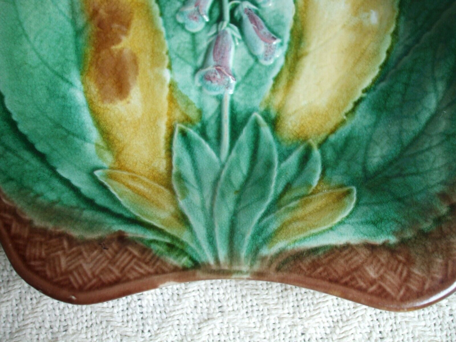 1800s Wedgwood Majolica Foxglove Tray Dish