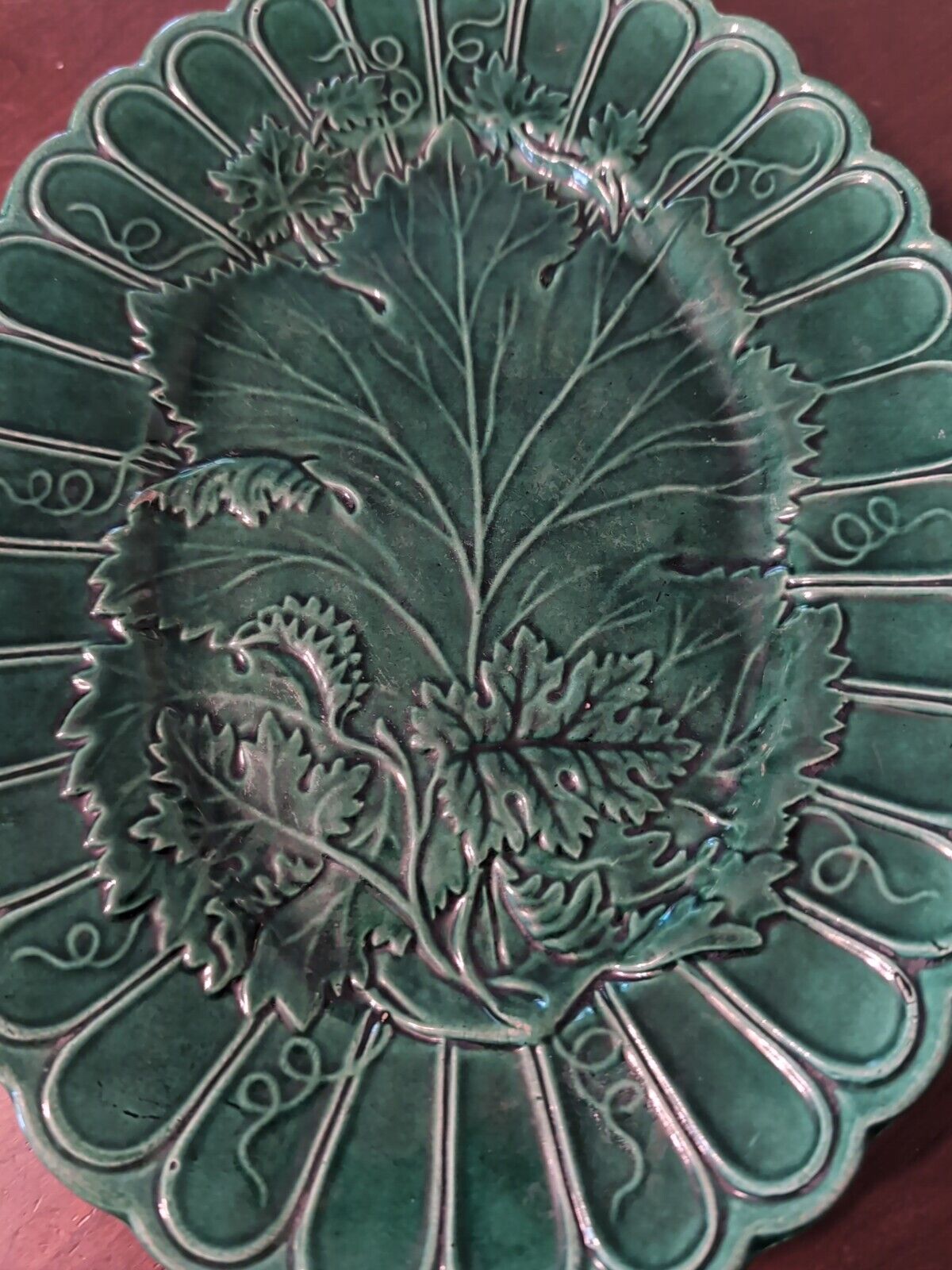 Victorian Green Majolica Oval Platter Tray