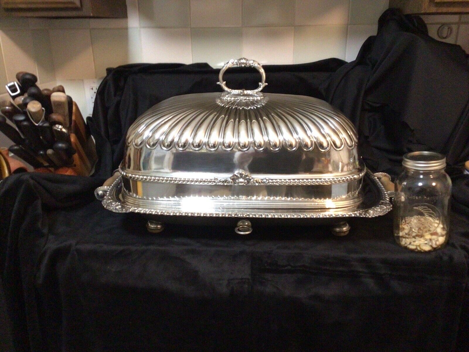 Victorian Silver Plate Turkey Warming Tray & Cover