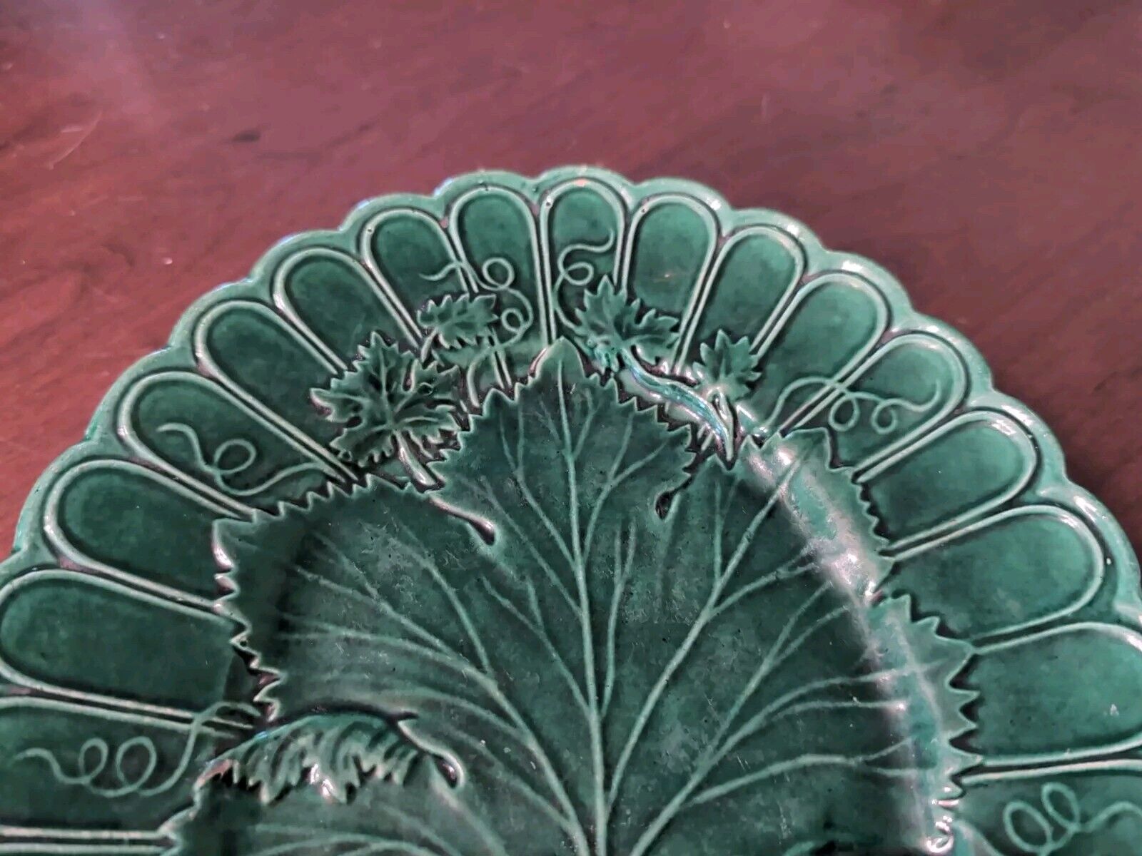 Victorian Green Majolica Oval Platter Tray