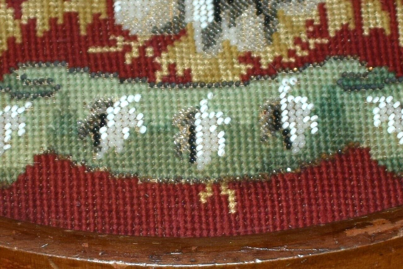 1800s Antique Beaded Embroidery Glass Tray