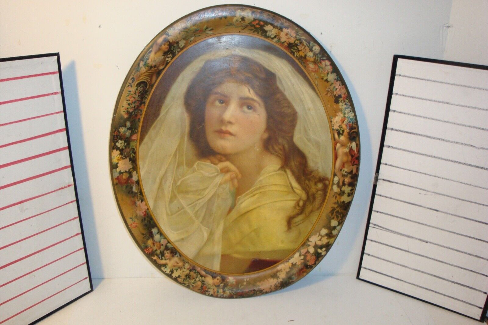 Victorian Tin Tray with Floral Cherubs Design