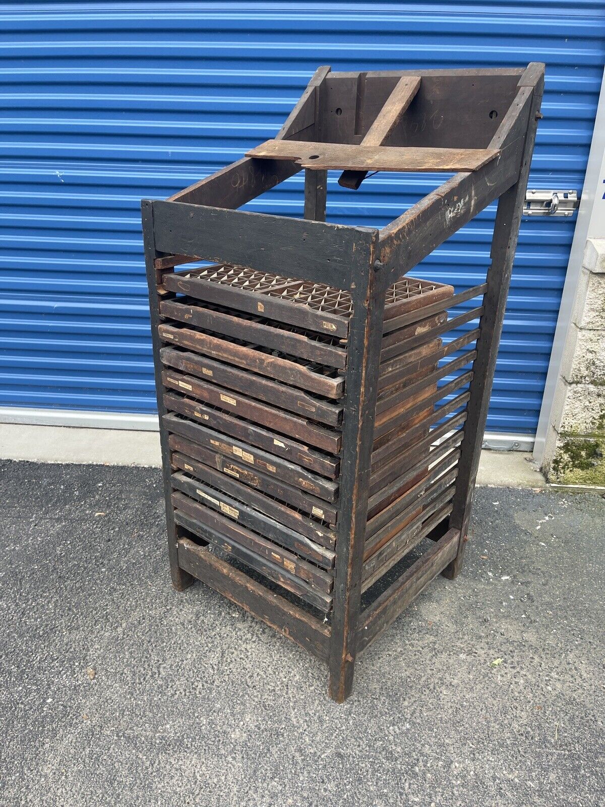Antique 1800s Wooden Type Tray Storage Cabinet