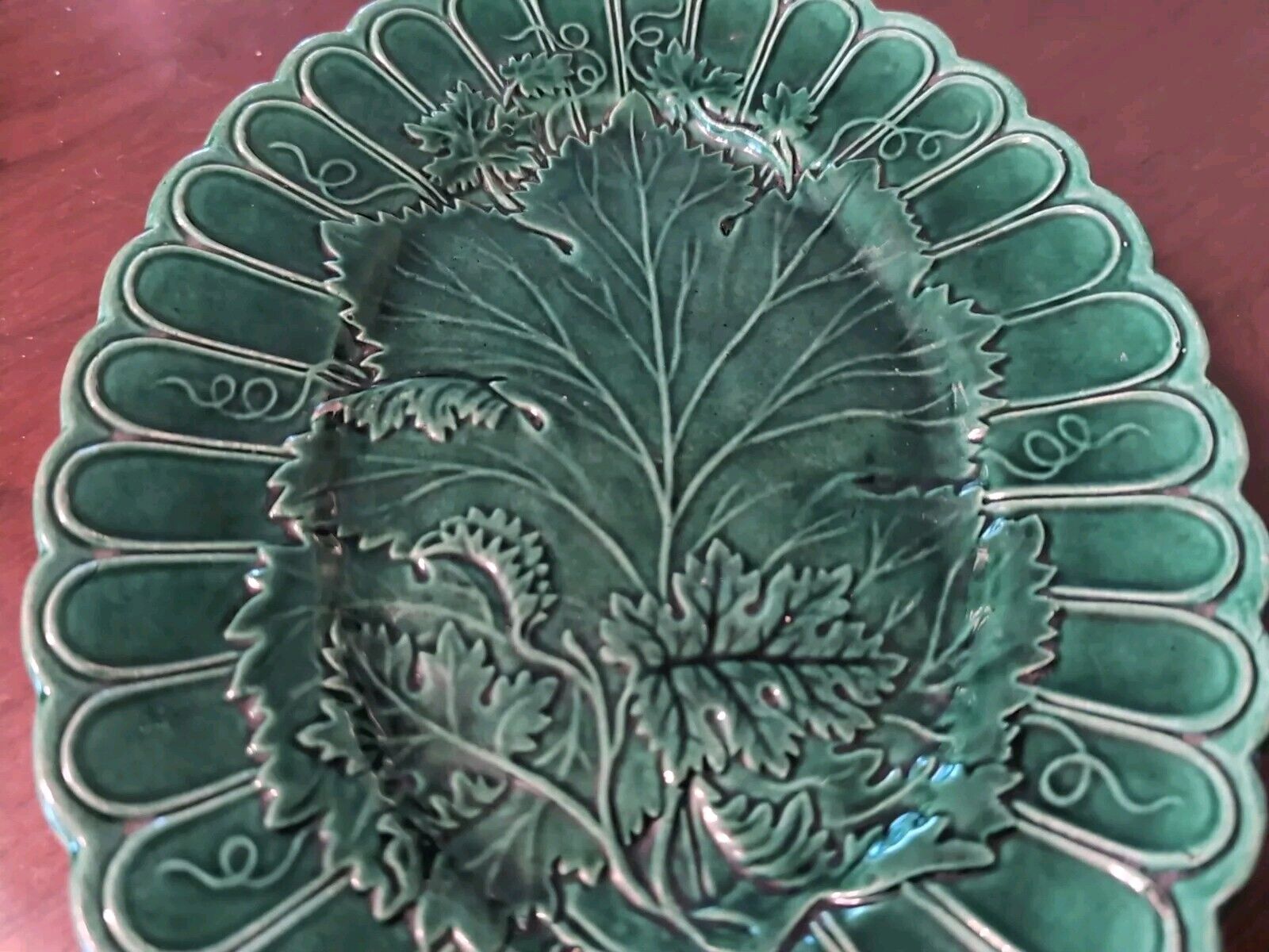 Victorian Green Majolica Oval Platter Tray