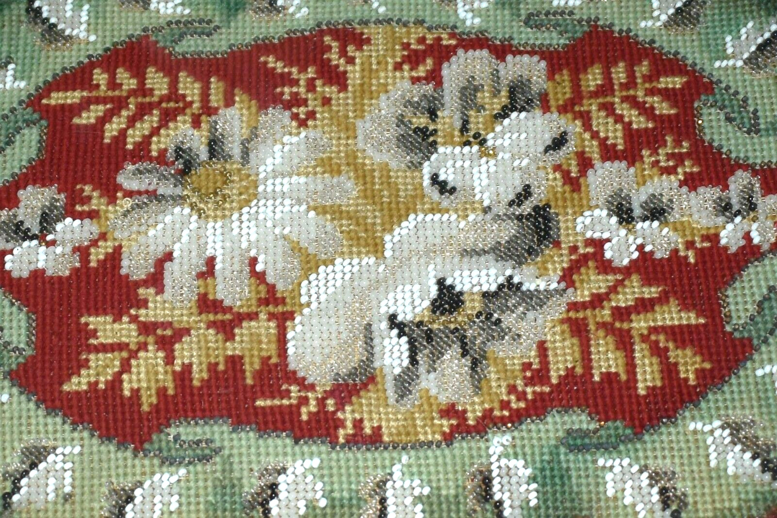 1800s Antique Beaded Embroidery Glass Tray