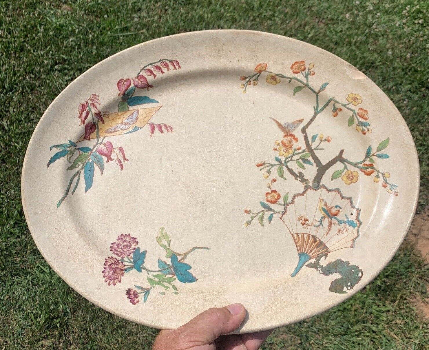 1800's Upper Hanley Pottery Butterfly Fan Platter