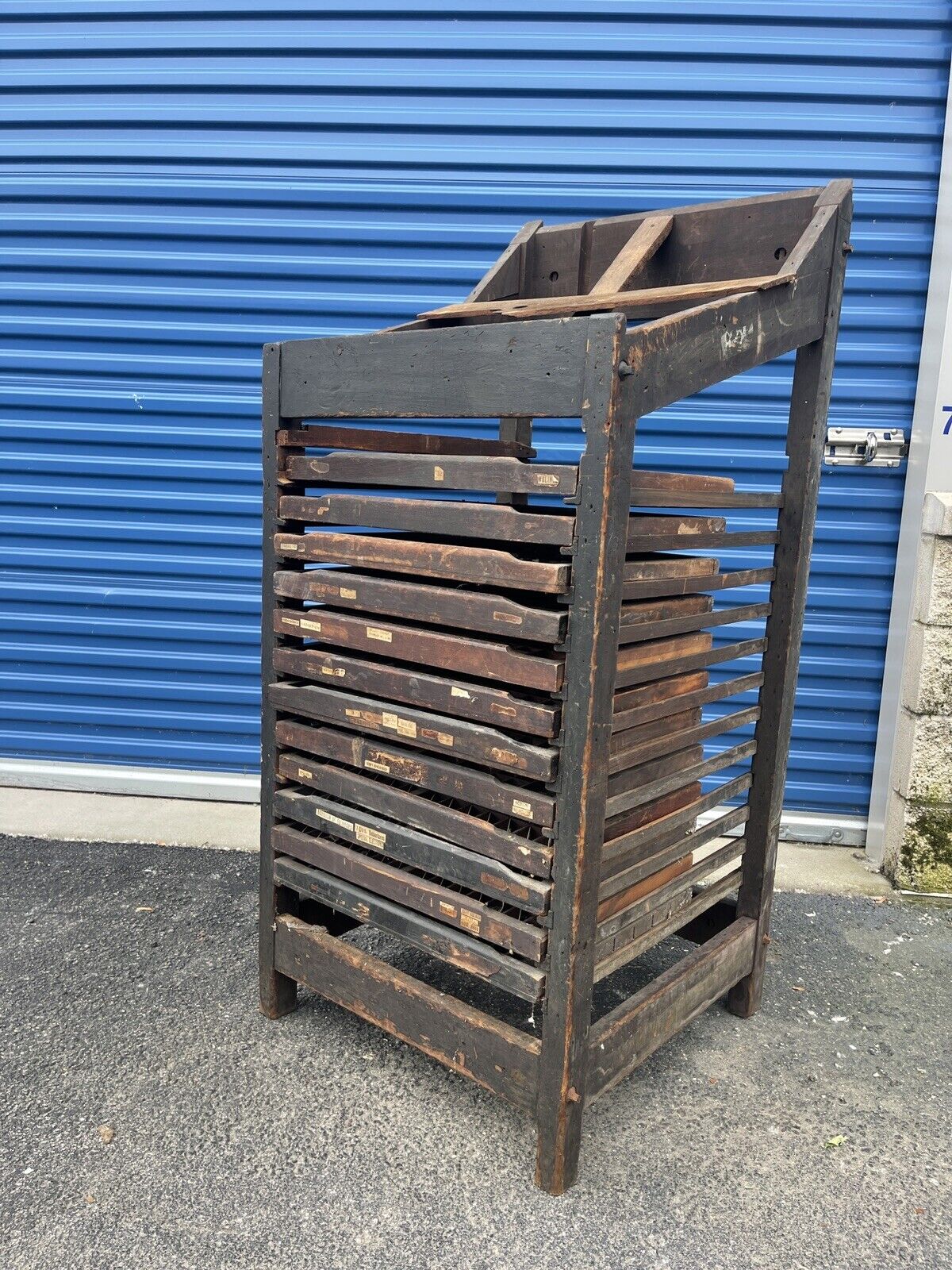 Antique 1800s Wooden Type Tray Storage Cabinet