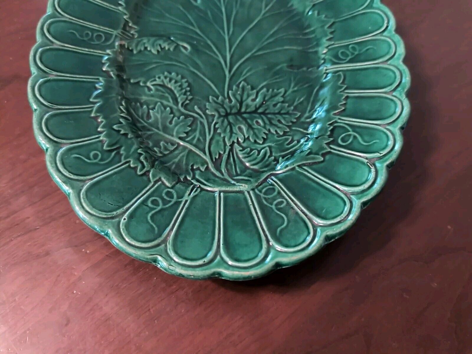Victorian Green Majolica Oval Platter Tray