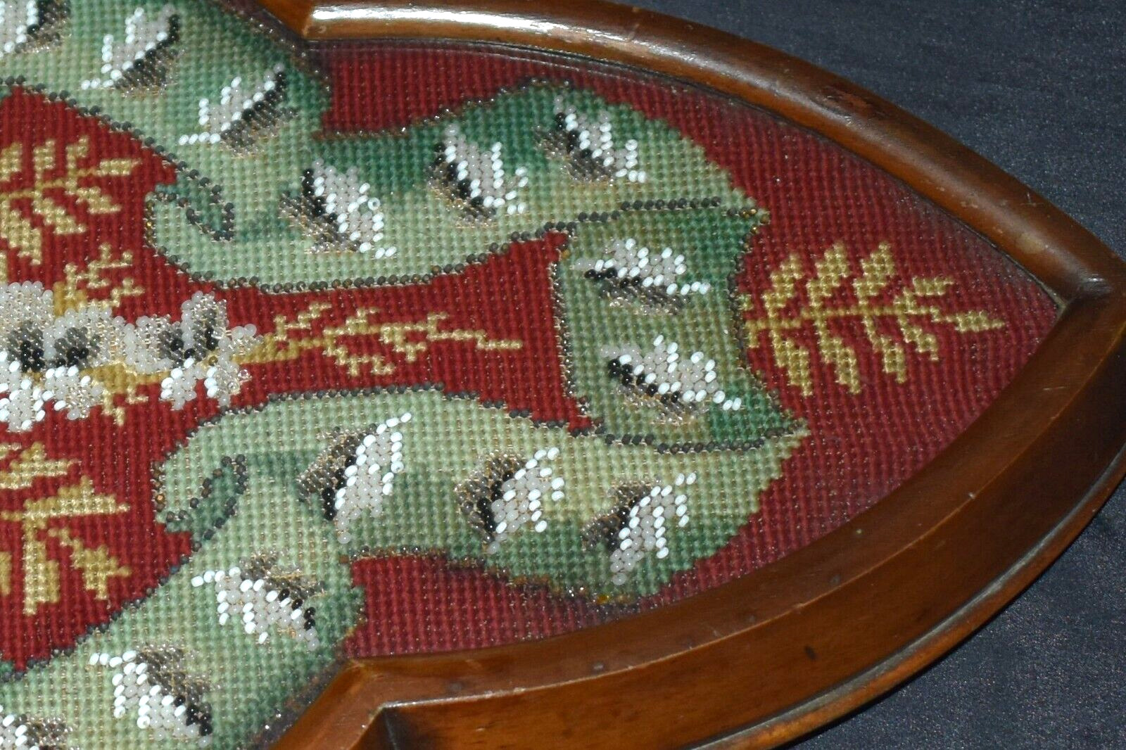 1800s Antique Beaded Embroidery Glass Tray