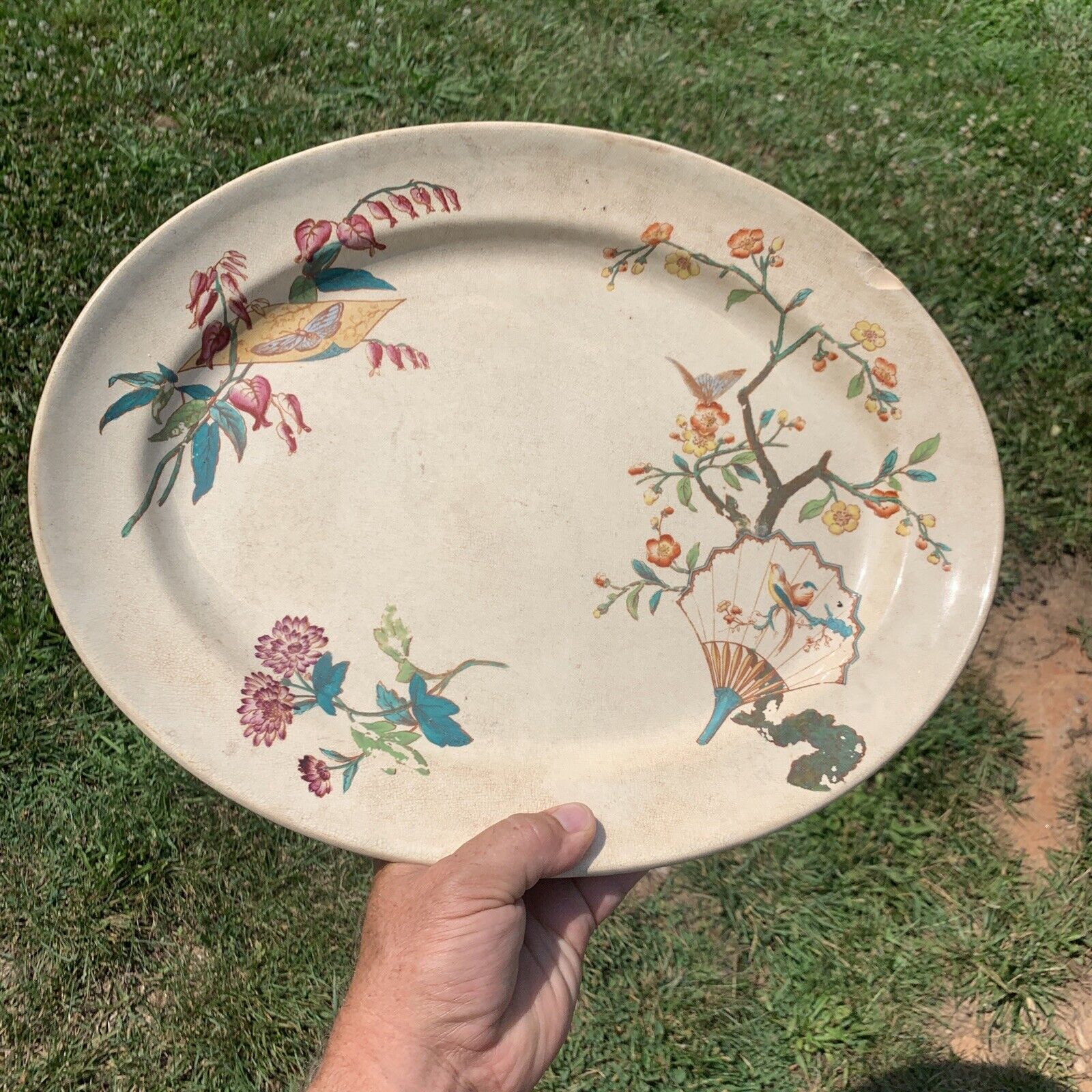 1800's Upper Hanley Pottery Butterfly Fan Platter