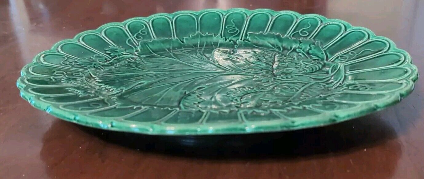 Victorian Green Majolica Oval Platter Tray