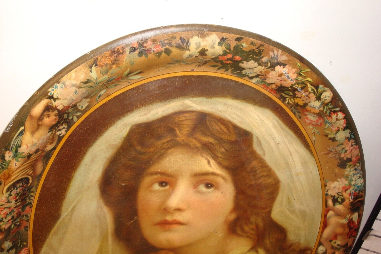 Victorian Tin Tray with Floral Cherubs Design
