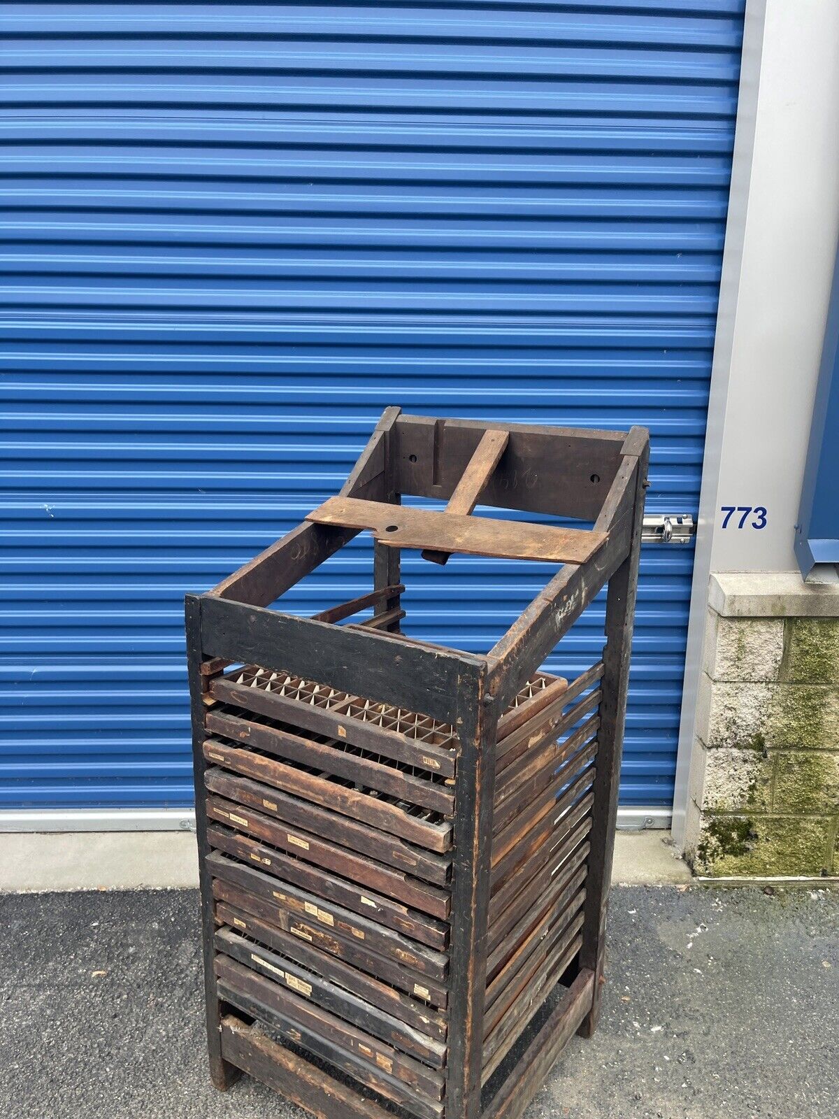 Antique 1800s Wooden Type Tray Storage Cabinet