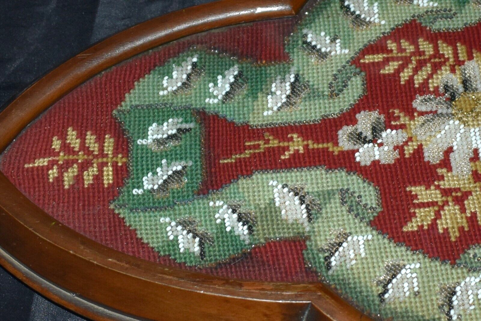 1800s Antique Beaded Embroidery Glass Tray