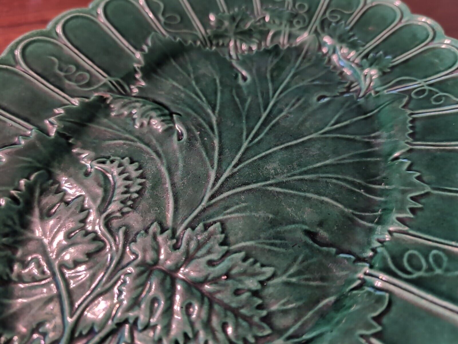 Victorian Green Majolica Oval Platter Tray
