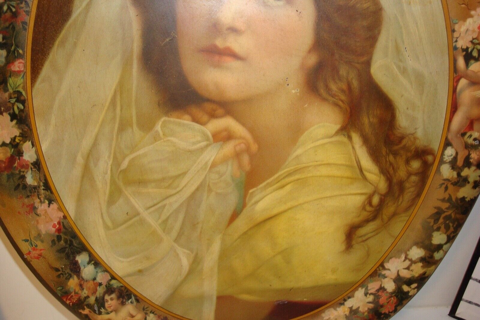 Victorian Tin Tray with Floral Cherubs Design