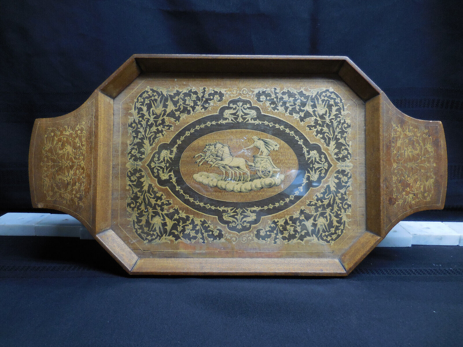 Antique Neoclassical Music Box Wood Serving Tray