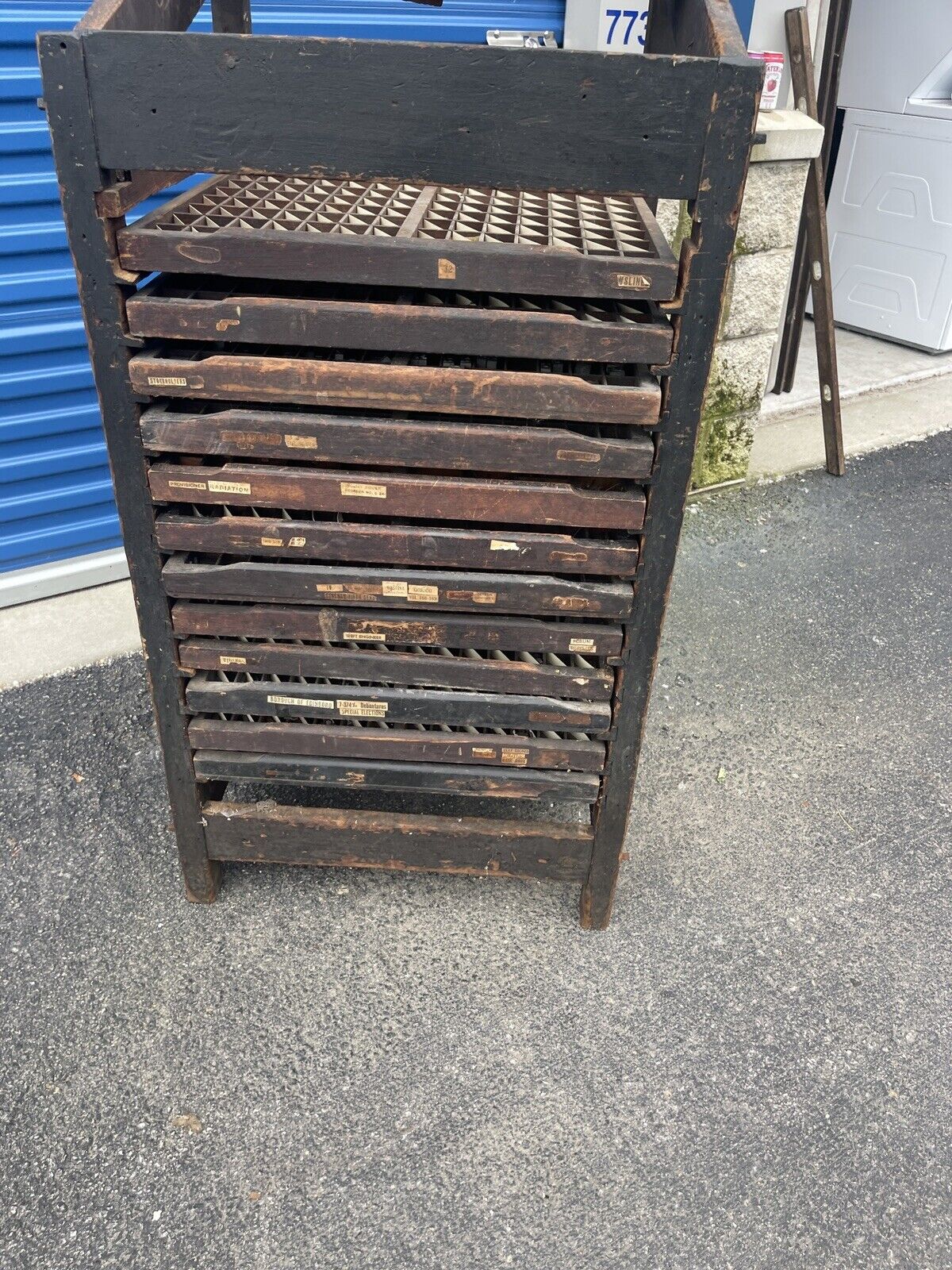 Antique 1800s Wooden Type Tray Storage Cabinet