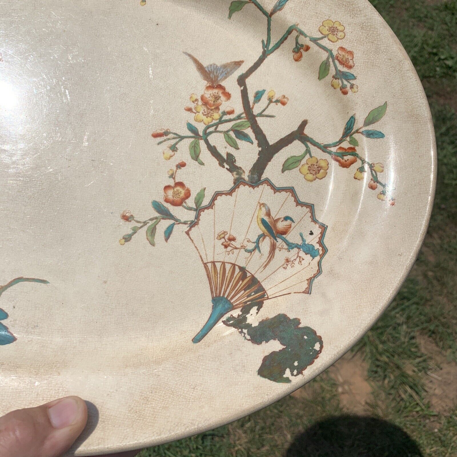 1800's Upper Hanley Pottery Butterfly Fan Platter