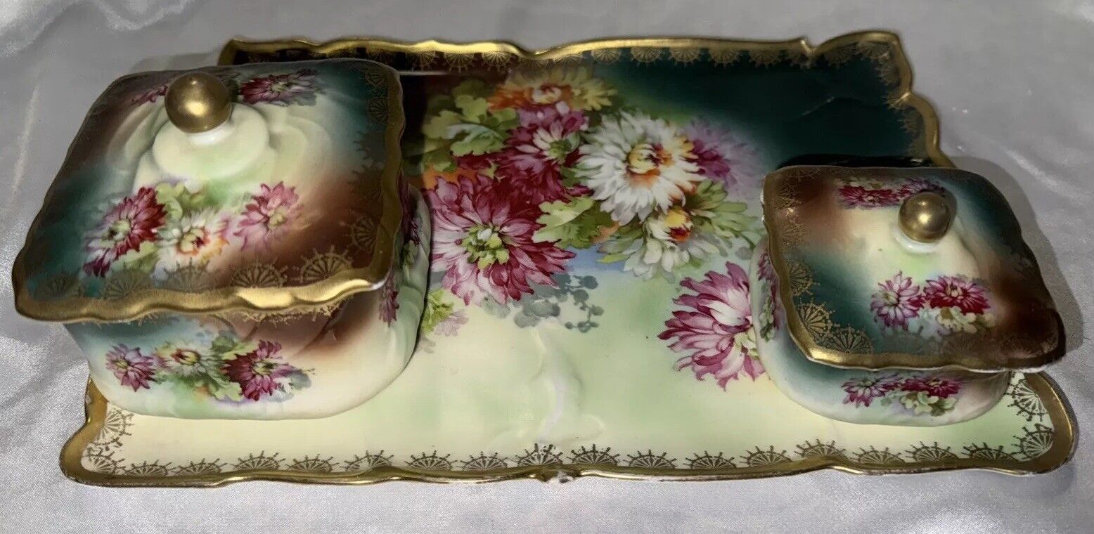 Stunning Antique Hand-Painted German Vanity Set