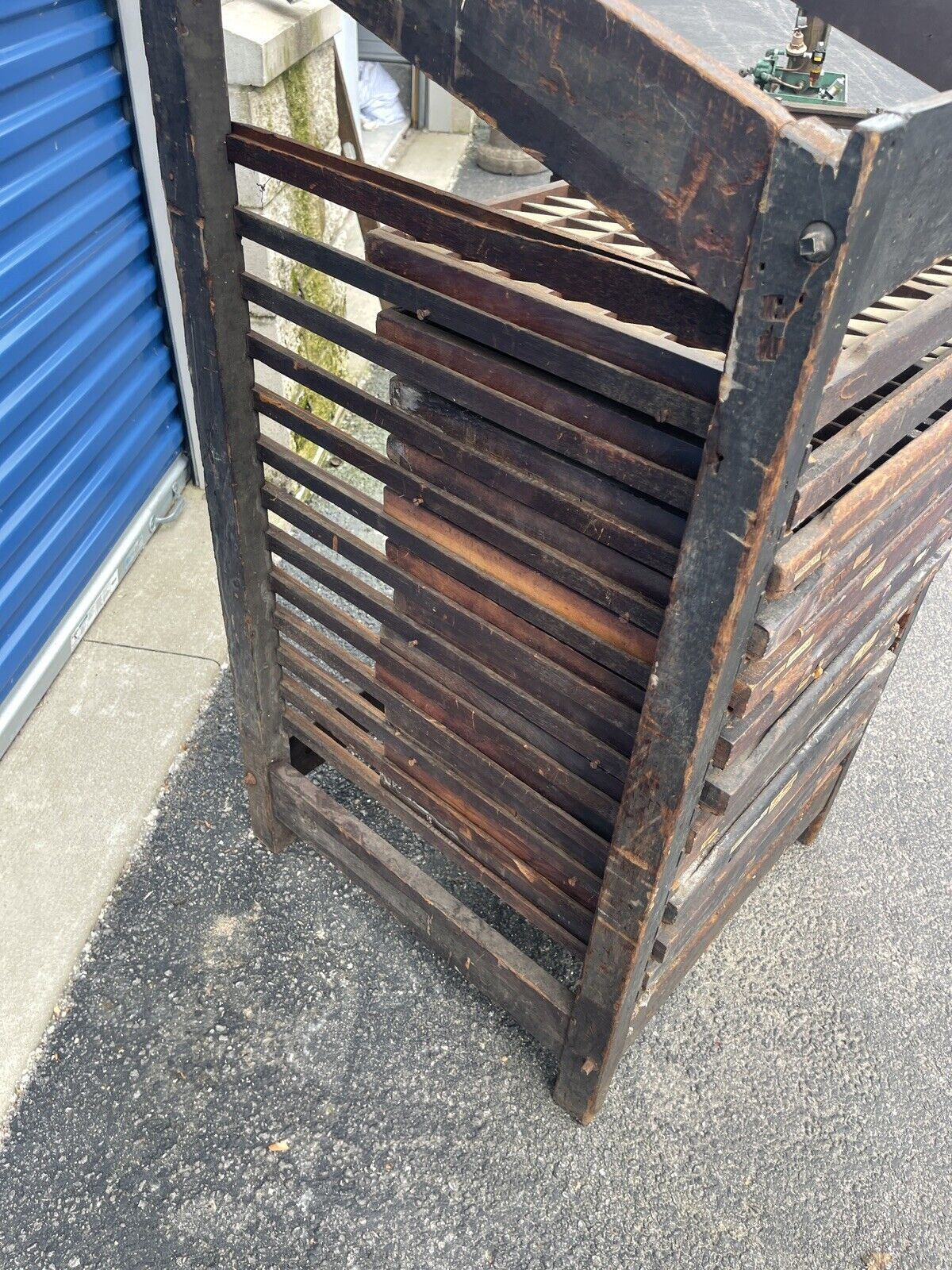 Antique 1800s Wooden Type Tray Storage Cabinet