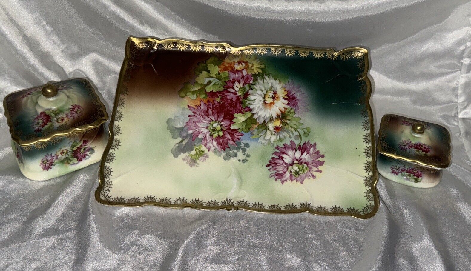 Stunning Antique Hand-Painted German Vanity Set
