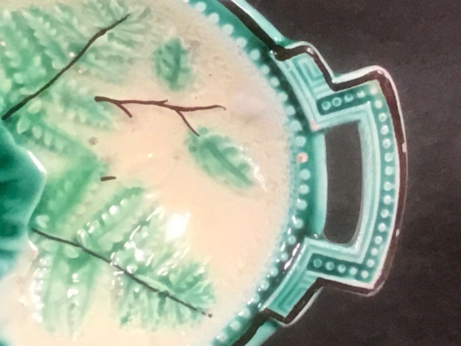 Victorian Majolica Ferns & Flowers Handled Platter