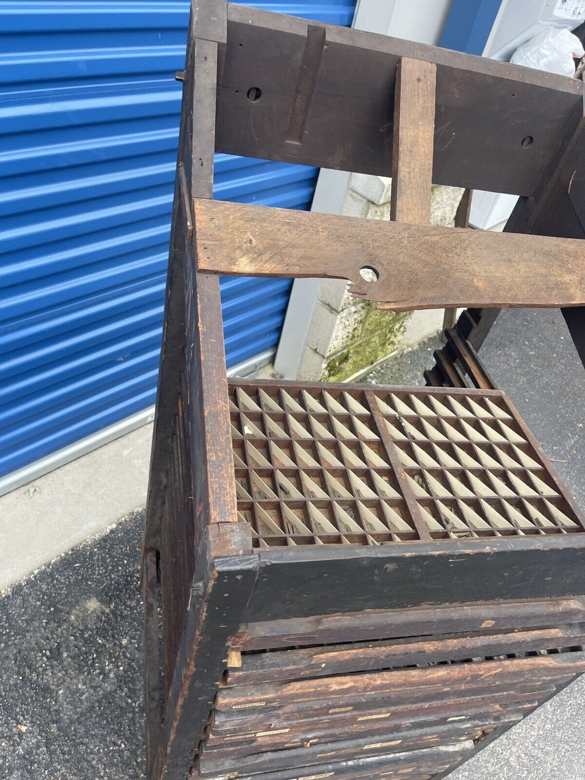 Antique 1800s Wooden Type Tray Storage Cabinet