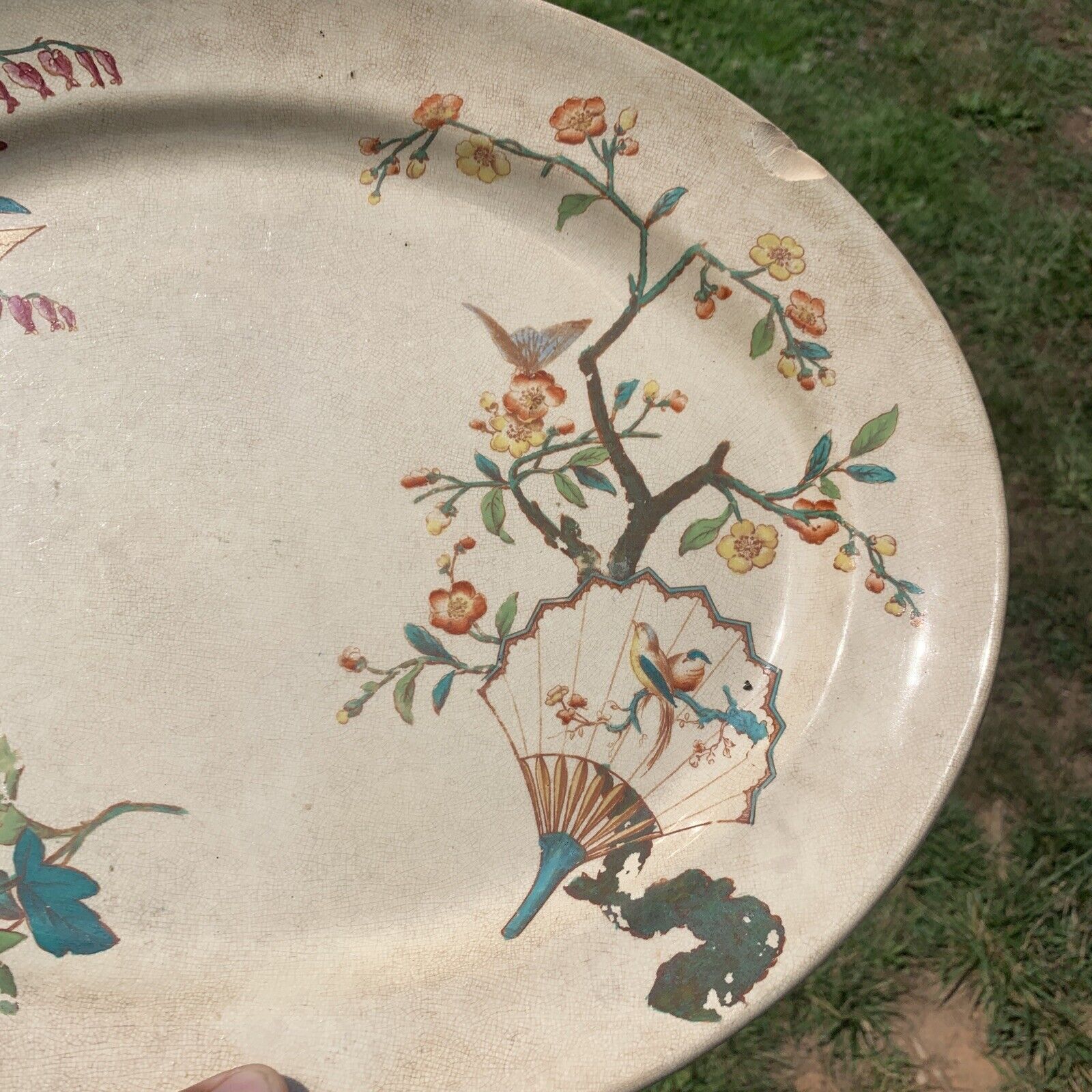1800's Upper Hanley Pottery Butterfly Fan Platter