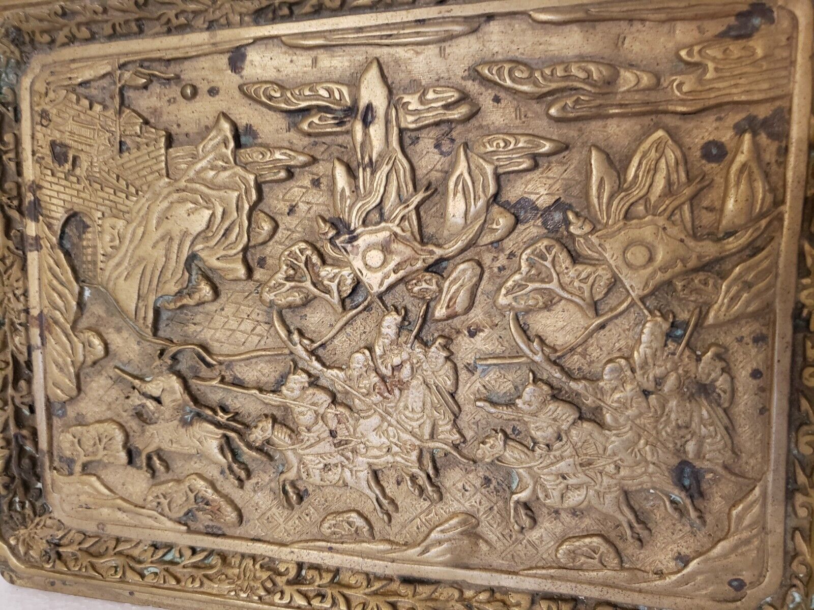 Ming Dynasty Brass Relief Story Tray