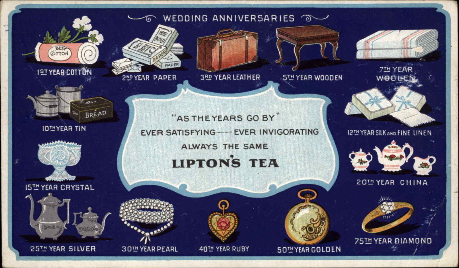 Lipton's Tea Anniversaries Pocket Watch Ad Postcard