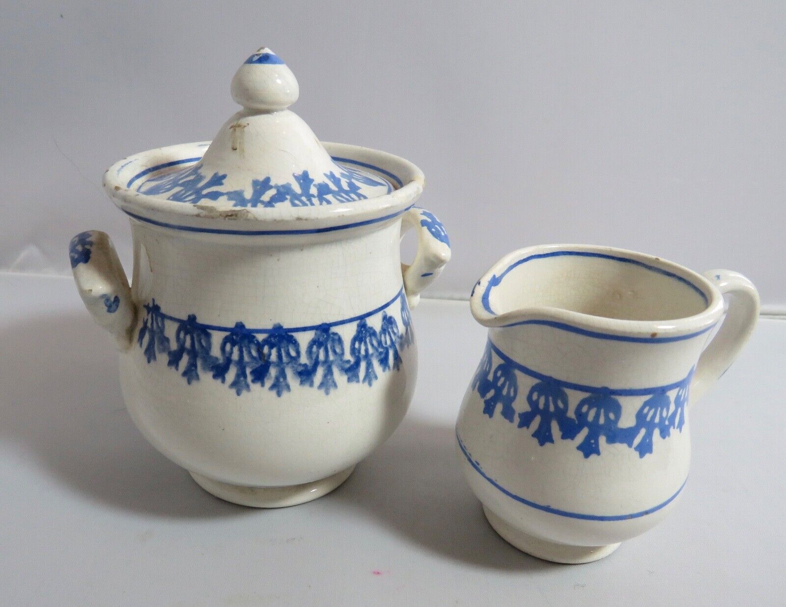 Antique Staffordshire Sponge Child's Tea Set - 3 Pieces