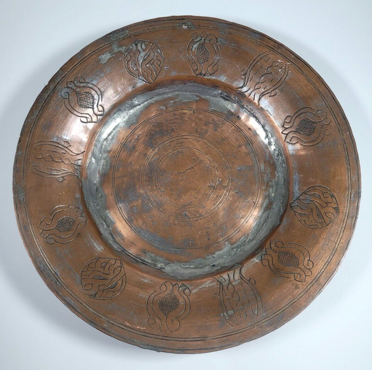 Antique Copper Plate Tray - Medieval Soldier Design