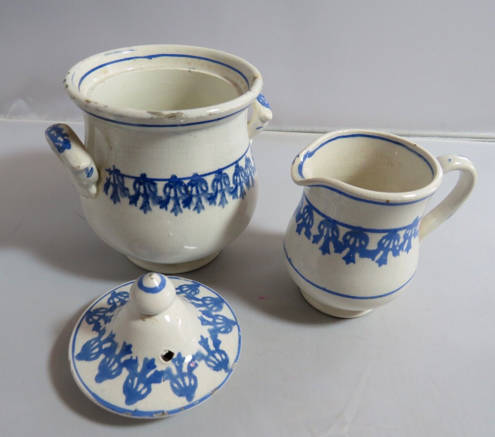 Antique Staffordshire Sponge Child's Tea Set - 3 Pieces