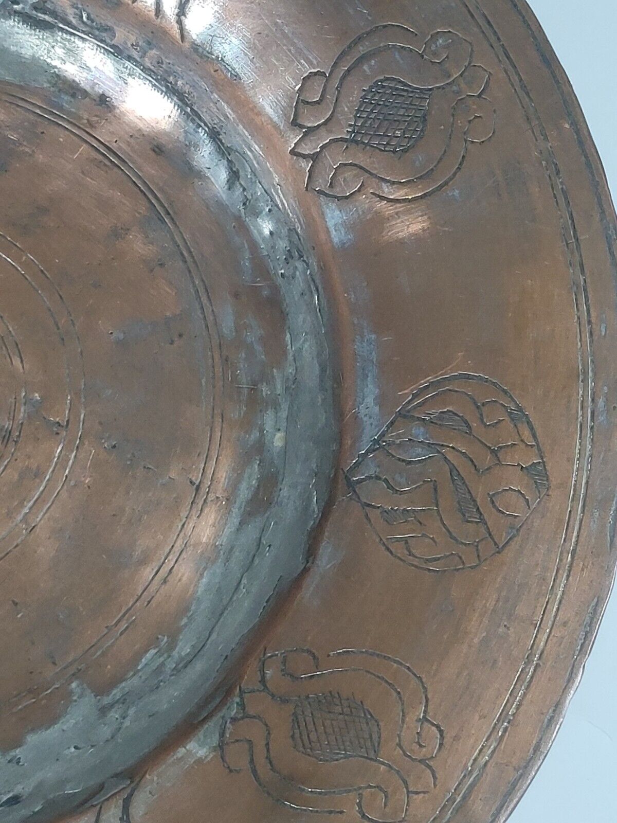 Antique Copper Plate Tray - Medieval Soldier Design