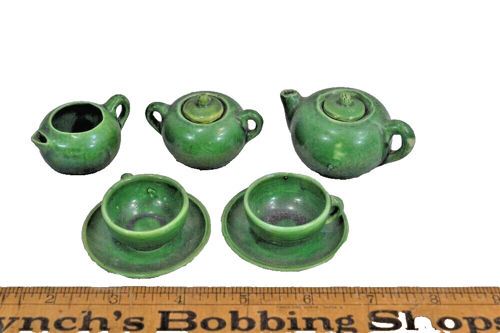 Vintage Green Pottery Doll Tea Set