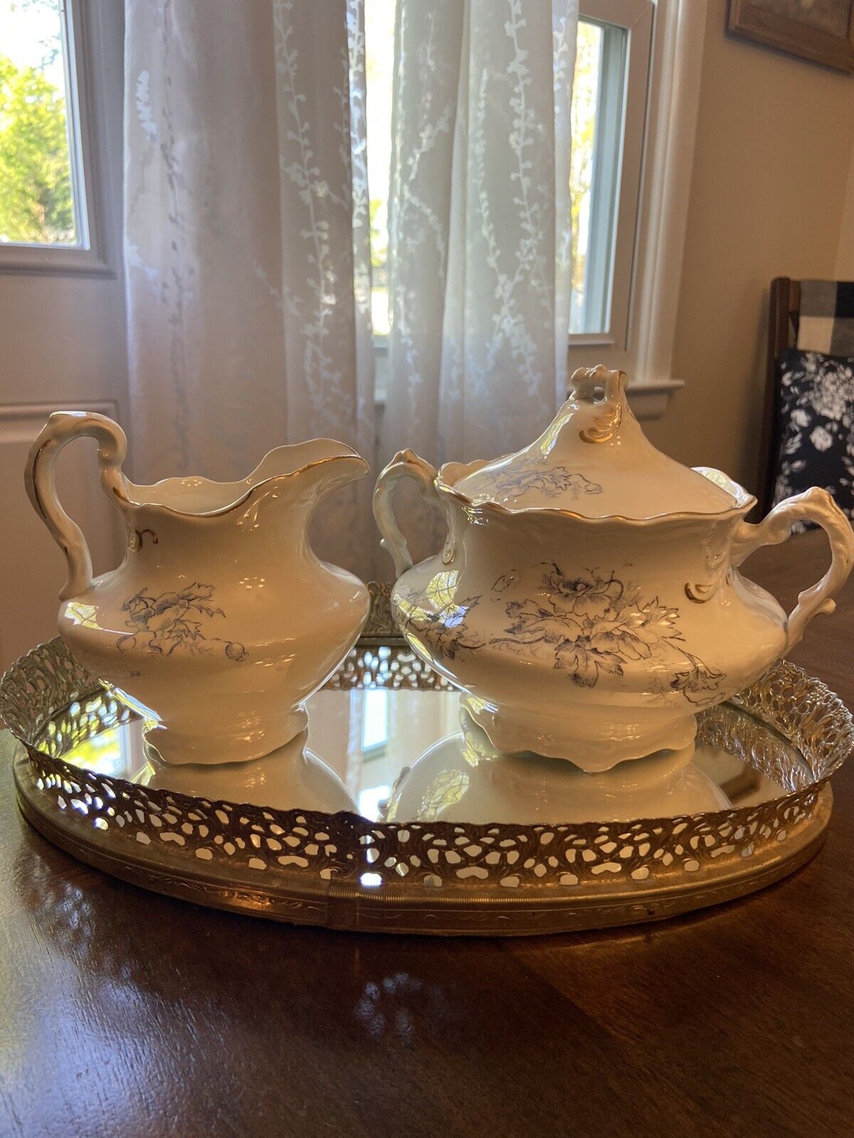 Sevres China 1900s Gilded Cream and Sugar Set