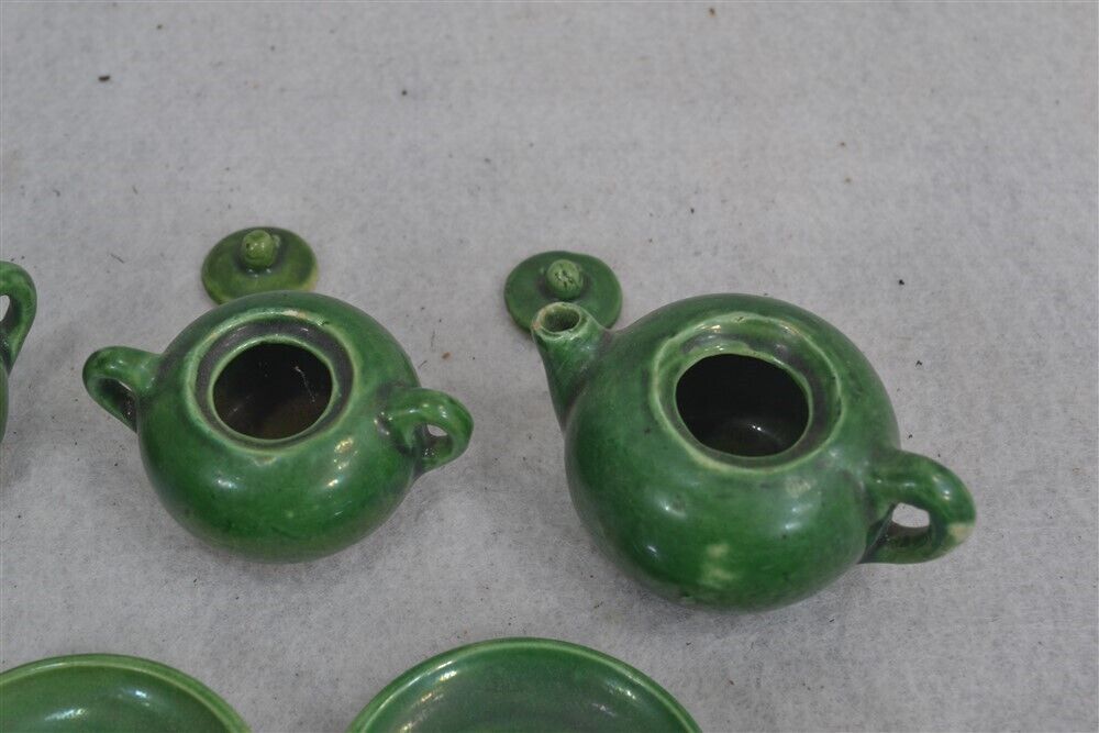 Vintage Green Pottery Doll Tea Set