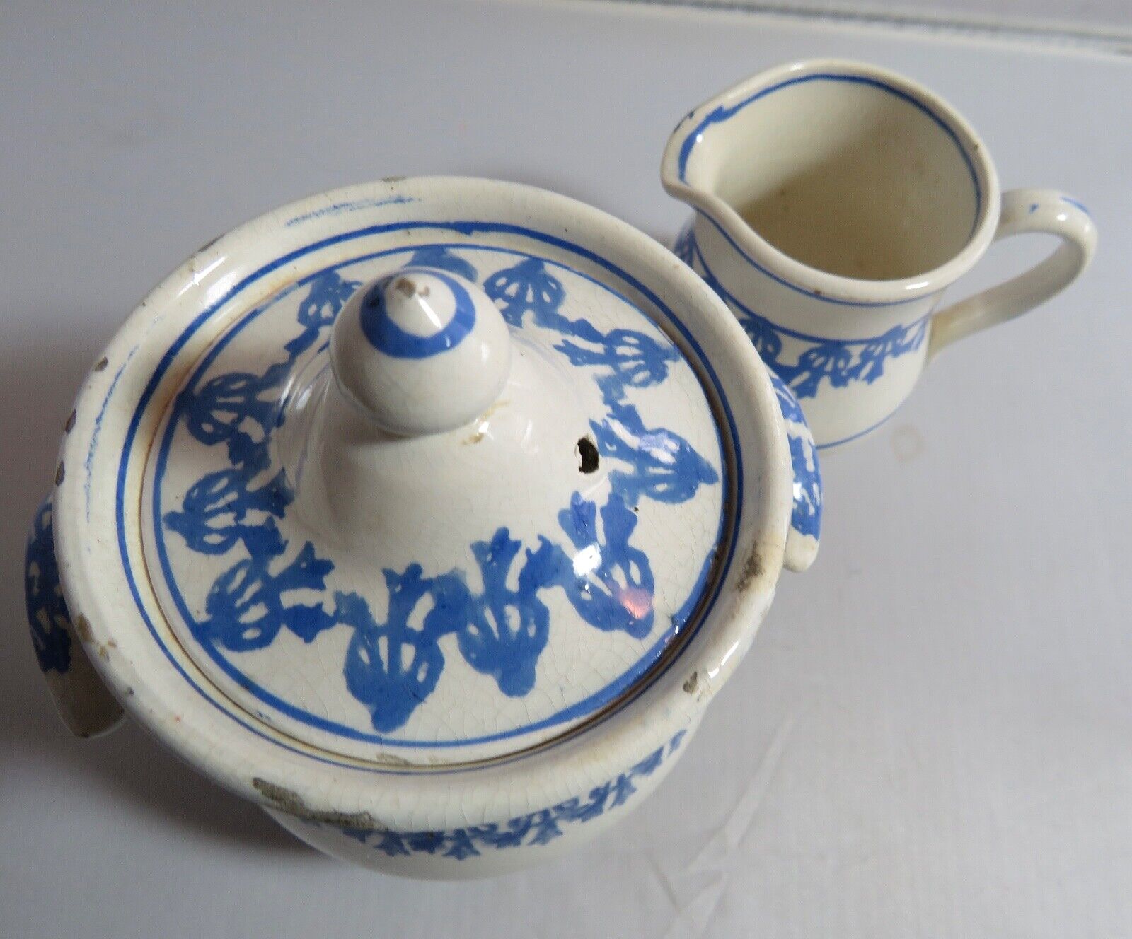 Antique Staffordshire Sponge Child's Tea Set - 3 Pieces