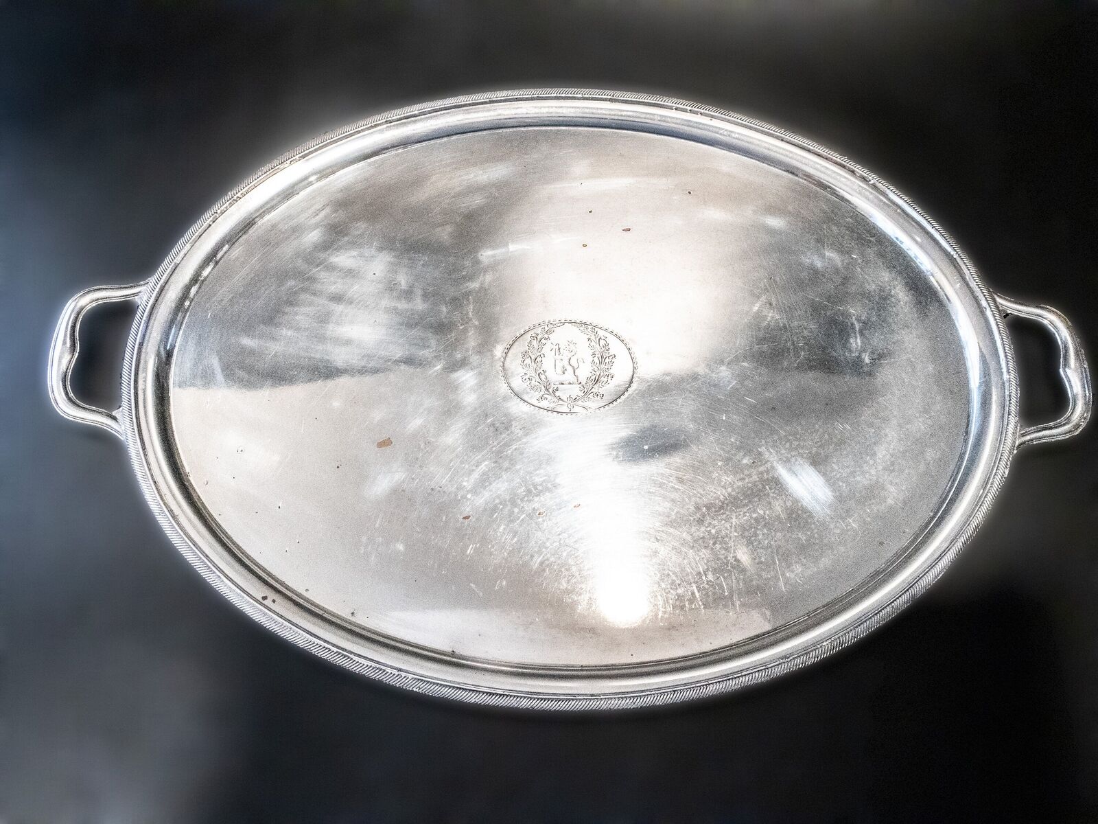 Sheffield Plate Serving Tray with Family Crest