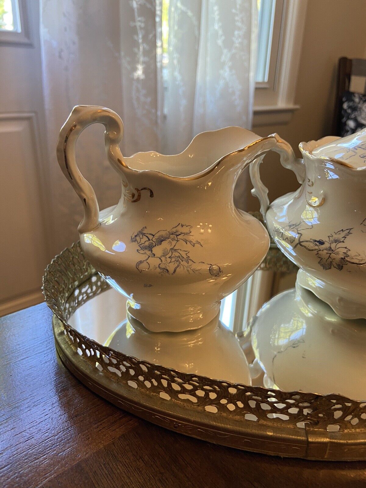 Sevres China 1900s Gilded Cream and Sugar Set