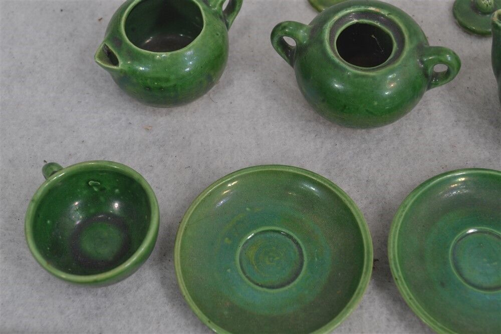 Vintage Green Pottery Doll Tea Set
