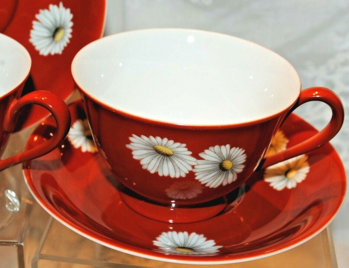 Antique Noritake Sunset Red Daisy Tea Set