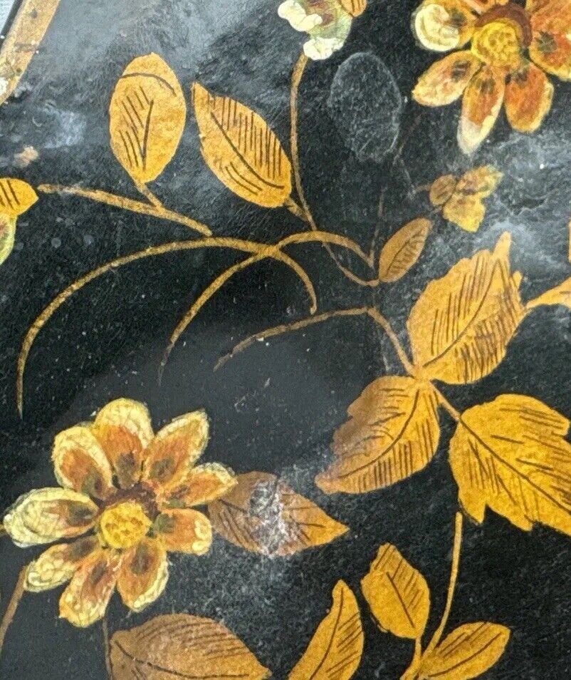 Hand-Painted Antique Tole Tray, Black and Gold