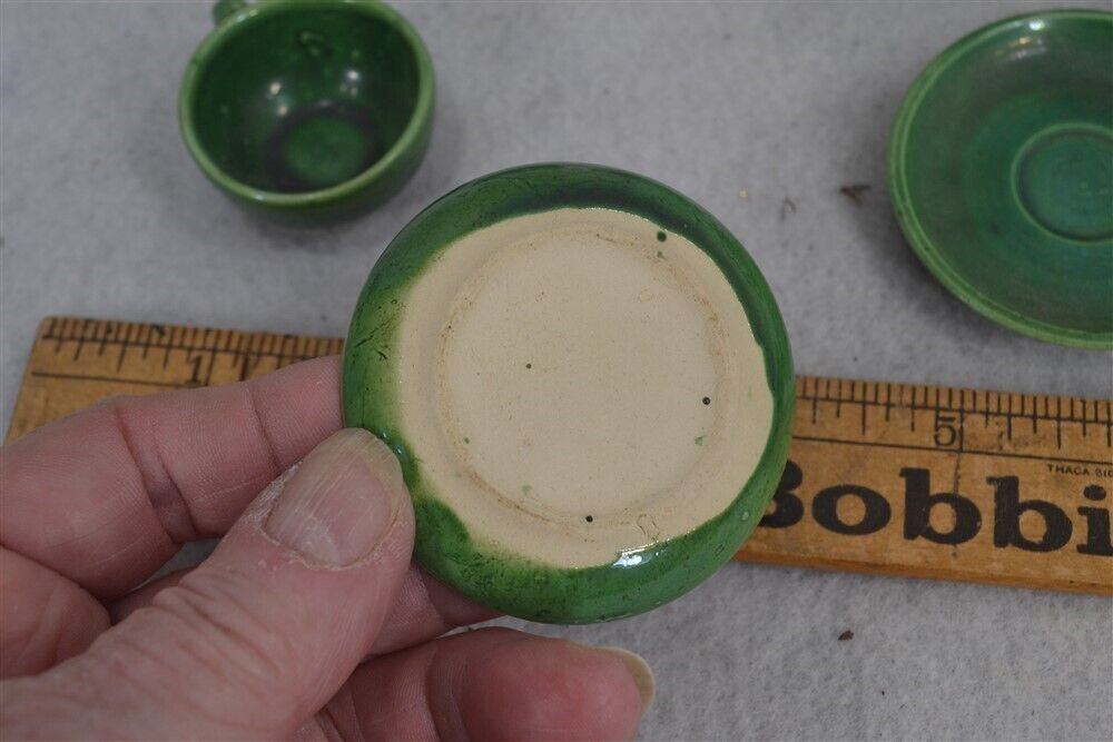 Vintage Green Pottery Doll Tea Set