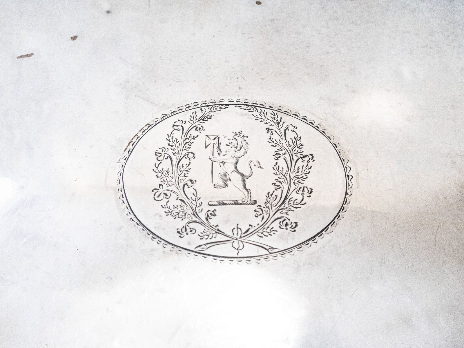Vintage Sheffield Plate Serving Tray with Crest