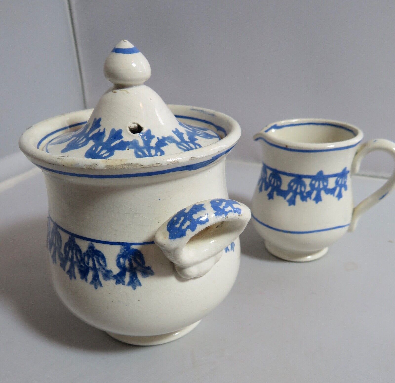 Antique Staffordshire Sponge Child's Tea Set - 3 Pieces