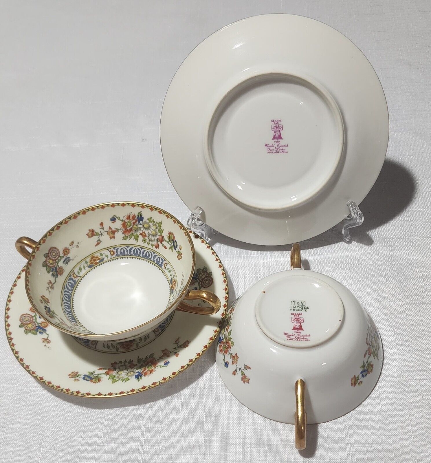 Antique T&V Limoges Soup Bowls and Cups